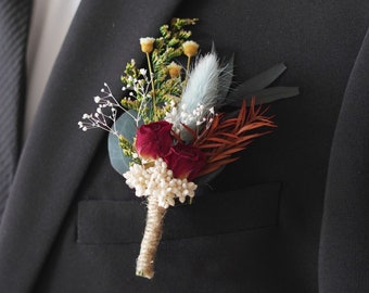 Boho Mini Dried Flowers Boutonnières Bunches | Dried Flower Bouquets | Wedding Groomsmen | Groom | Pampas Grass Arrangement | Boutonniere