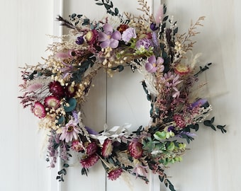 Couronne de ferme de fleurs séchées, couronne toute l’année, couronne de porte d’entrée, couronne de mariage, couronne décorative