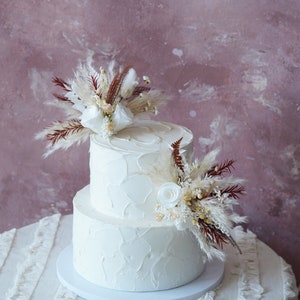 Wedding decoration,White Preserved Roses Cake Topper,Wedding flowers Bouquet,Dried Flower Cake Topper,Burnt Orange dried flower cake topper