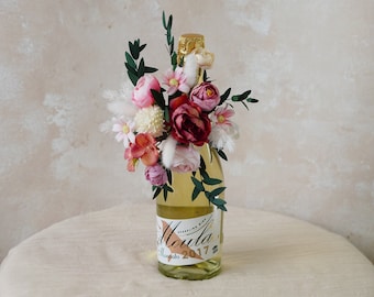 Flower Arrangement For Wine Bottle,Wedding Bouquet,Wine Bottle Bouquet,Wine Gift,Wine Bottle Decor,Wine Centerpiece,Champagne Bottle Bouquet