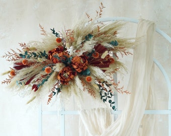 Preserved bouquet Dried flowers Wedding arch,dried Flower Arch, Flower Swag Backdrop,pampas Flower arbor, Boho Wedding Centerpieces,60*40cm