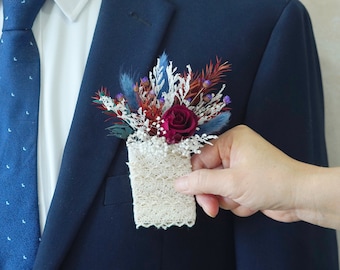 Burgundy& Navy  Flower Wedding Boutonniere,wedding flower,Groom's pin wedding brooch/Handmade Buttonhole,lapel pin,wedding natural flowers