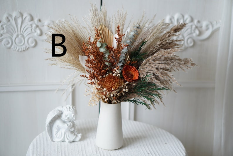 Rust Orange/Burnt Orange Pampas Grass bouquet,Dried flowers bouquet,home decor,Palm spear,natural flower Arrangement,Small Centerpiece image 3