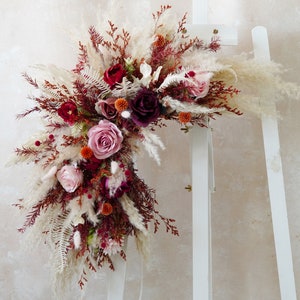 Bohemian Dusty Silk Flowers Dried flowers Wedding arch,Flower Swag Backdrop,pampas grass Rustic Flower arbor, Boho Wedding Centerpieces