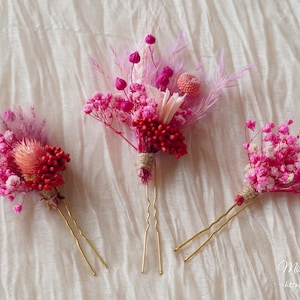Barbie pink Preserved Dried flower Hairpiece,Boho Wedding Flowers Hairpins,Bridal Hair Accessories,Dried Flower Hair Comb,Rustic Headpiece