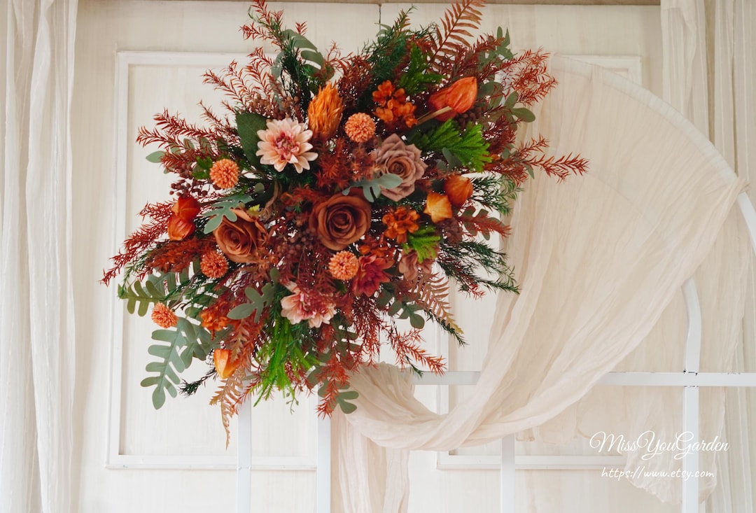 Autumn Burnt Orange Flowers Arch,wedding Swag Backdrop,terracotta and ...