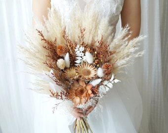 Pampas Grass& Rust Orange Dusty /Pampas Grass wedding bouquet Dried Bridal bouquet/Dry Flower bouquet, Rustic Boho Brides,Bridesmaid bouquet