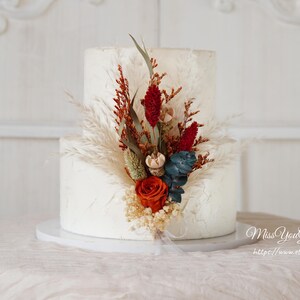 Burnt Orange Preserved Flowers Cake Topper Dried Flowers Cake Topper, Dried Flowers Cake Topper,Pampas grass dried flower cake topper