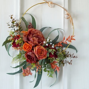 Rust Orange Dusty Wedding Wreath,Artificial Faux Flowers bridal bridesmaids wreath,decorative wreath