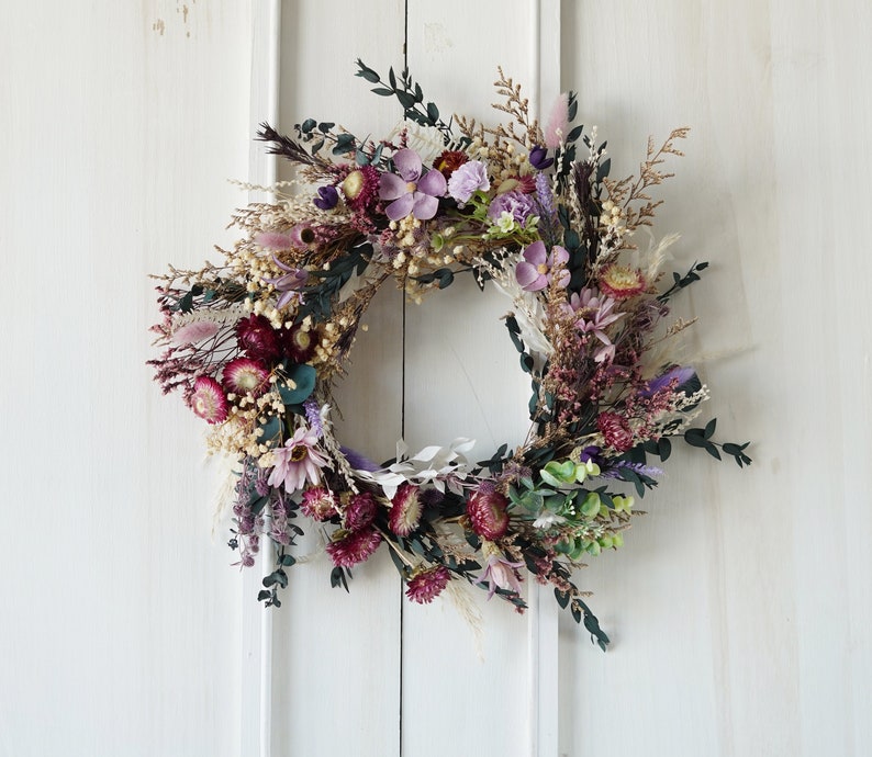 Dried flower Farmhouse Wreath, Year Round Wreath, Front Door Wreath, Wedding Wreath,decorative wreath image 1