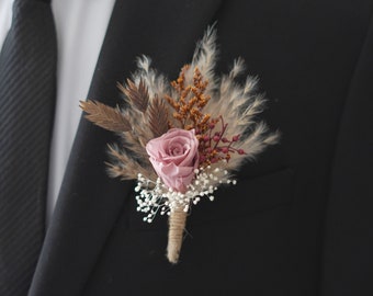 Rust Orange/Burnt Orange Dried Flowers Boutonnières Bunches/Dried Flower Bouquets/Wedding Groomsmen/Pampas Grass Arrangement | Boutonniere