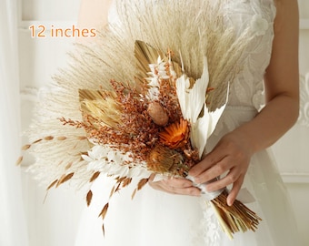 Lance de palmier doré et bouquet de mariée orange rouille/herbe de la pampa