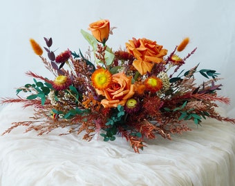 Burnt Orange Silk Flowers Table Flowers Arch,Flower Swag Backdrop,pampas Flower arbor,Bohemian Wedding Centerpieces,30 cm*18 cm*15 cm