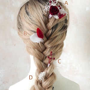Burgundy red Dried flower Hairpiece,Boho Wedding Flowers Hairpins,Bridal Hair Accessories,Dried Flower Hair Comb,Rustic Floral Headpiece