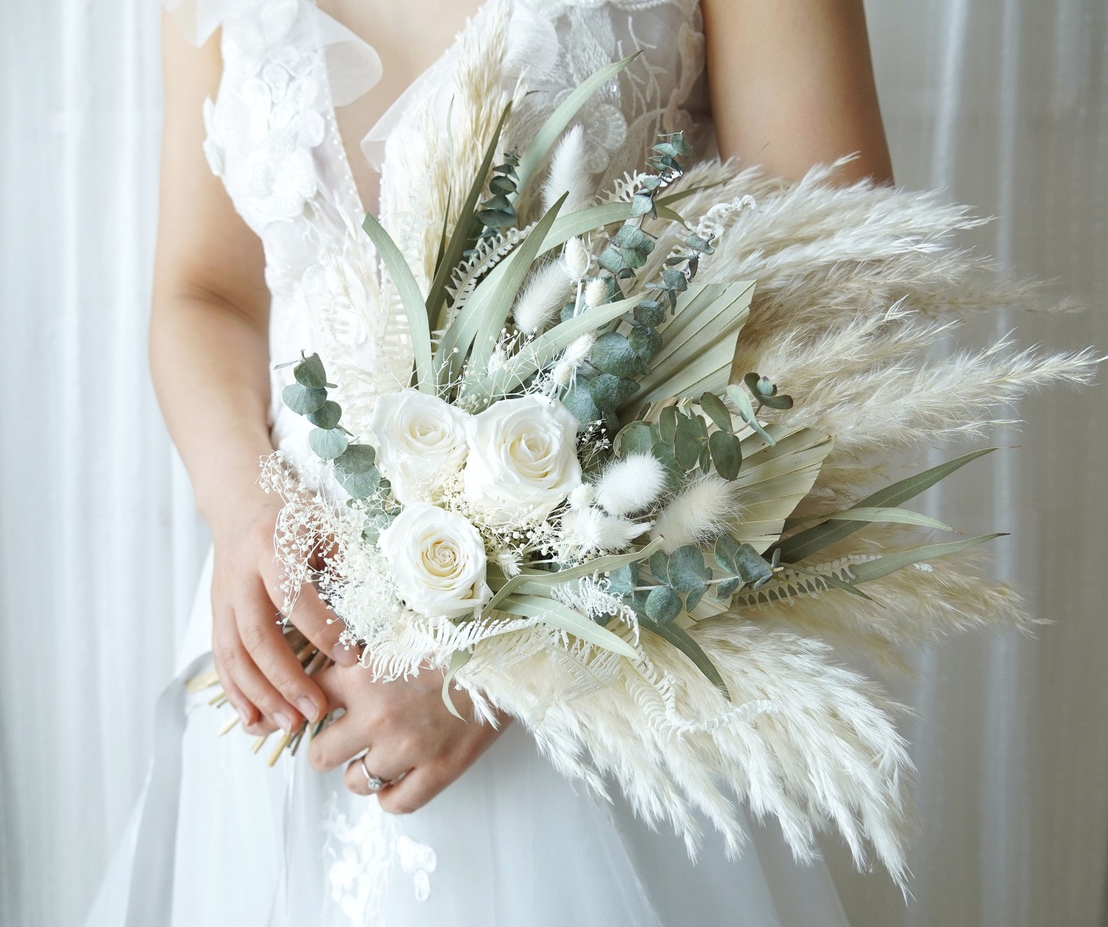 60PCS Natural Dried Pampas Grass Reed Flower Bunch Bouquets Home Wedding Decor