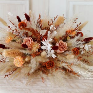 Fiori da tavolo stabilizzati Boho color rosa naturale, sfondo floreale, rose stabilizzate, centrotavola per matrimonio Boho, 30 cm * 20 cm * 15 cm