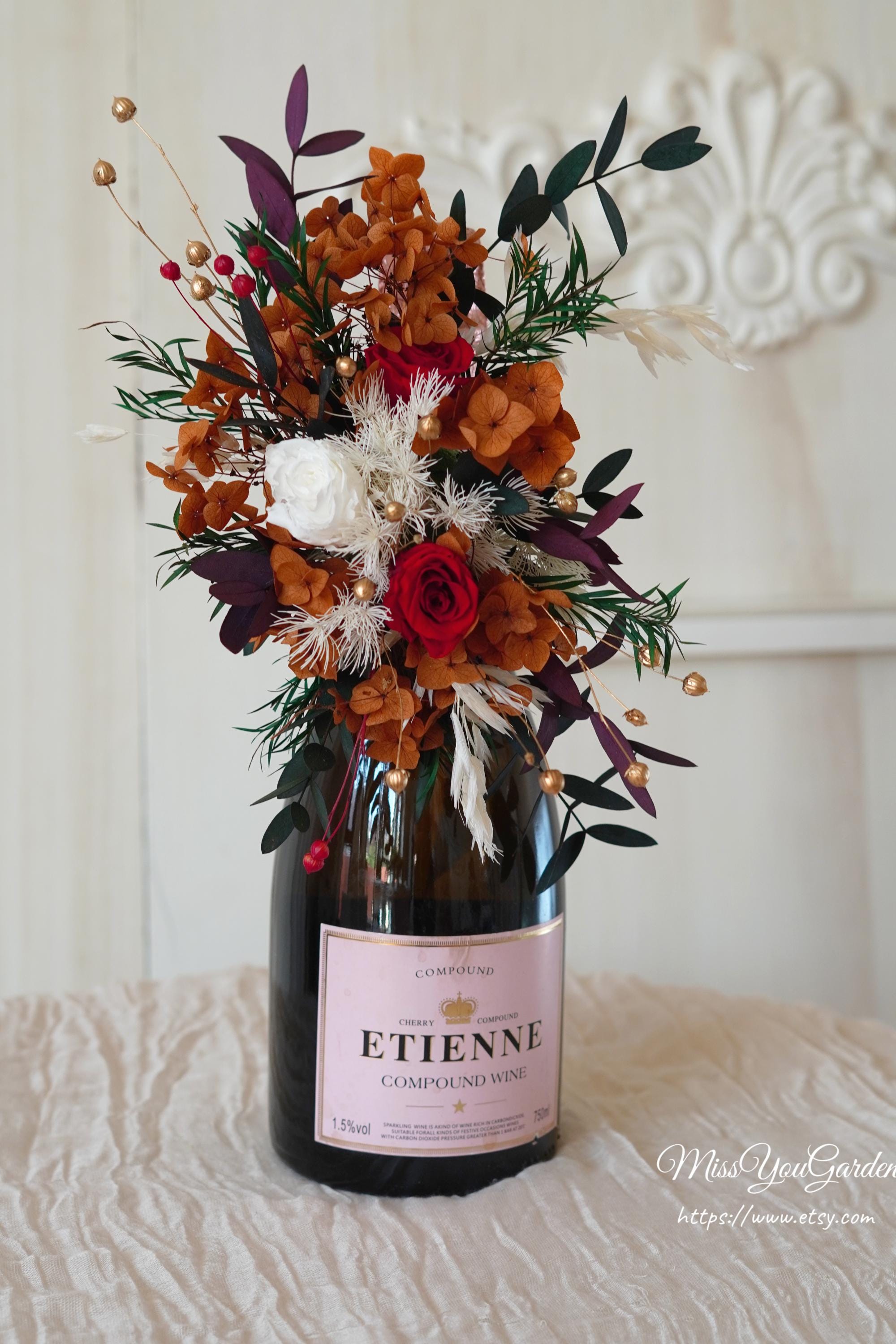 flower-arrangement-for-wine-bottle-wine-bottle-bouquet-with-red-rose
