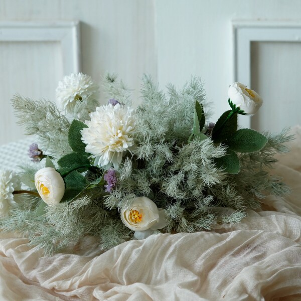Artificial Faux Silk Flowers & Sage Asparagus myrioeladus, Wedding Table Flowers, Pampas grass Wedding decor,Swag Backdrop