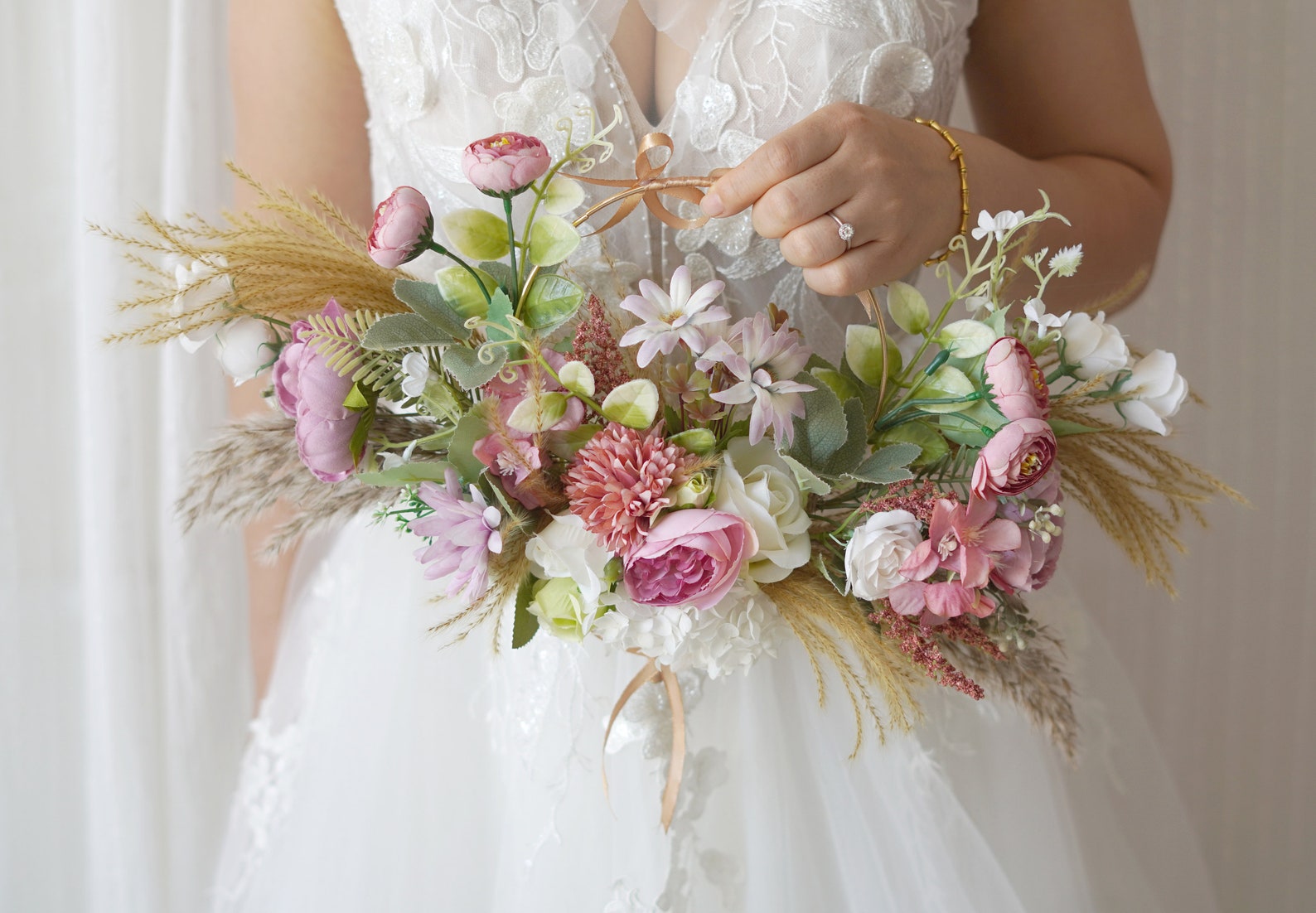 Pampas Grass Bouquet Rustic Boho Wedding Bouquetartificial Etsy
