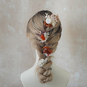Burnt Orange Dried flower Hairpiece,Boho Wedding Flowers Hairpins,Bridal Hair Accessories,Dried Flower Hair Comb,Rustic Floral Headpiece