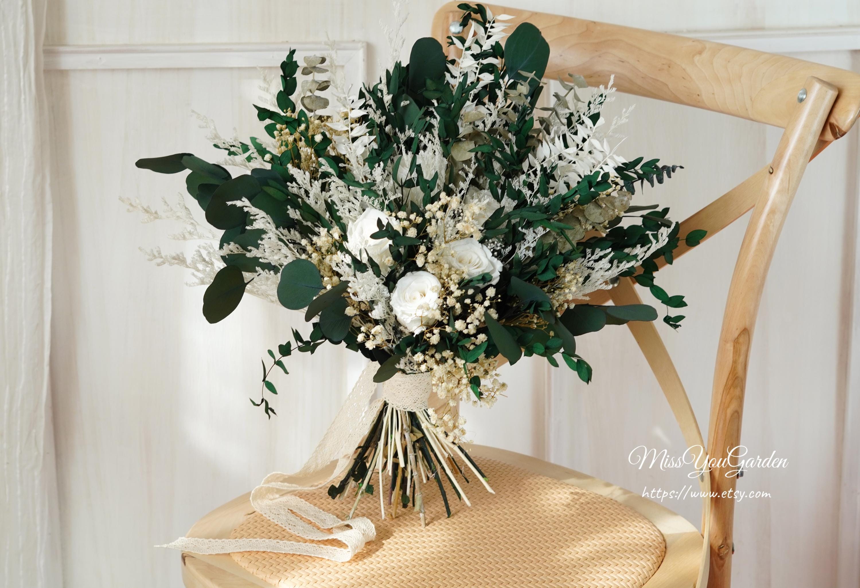 Eucalyptus leaf Natural Color Dusty /Pampas Grass wedding bouquet Dried Bridal bouquet Flower bouquet,Rustic Boho Brides,Bridesmaid bouquet