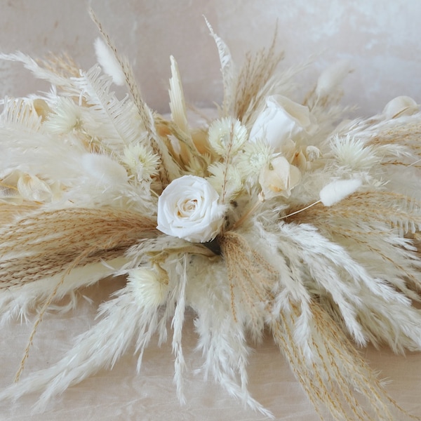 Beige natürliche Farbe Boho konservierte Tischblumen, Blumen Swag Hintergrund, konservierte Rosen, Boho Hochzeit Mittelstücke, 30 cm * 20 cm * 15 cm