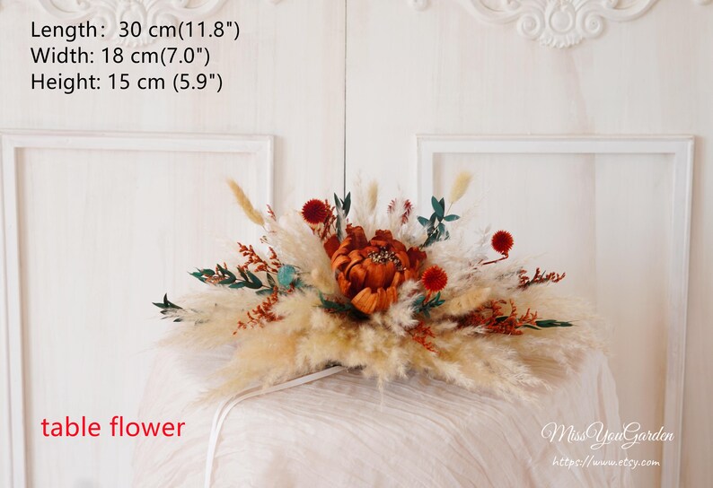 Burnt Orange Dried Flower Arch,Pampas Grass Swag Backdrop,Boho Wedding Centerpieces table flower