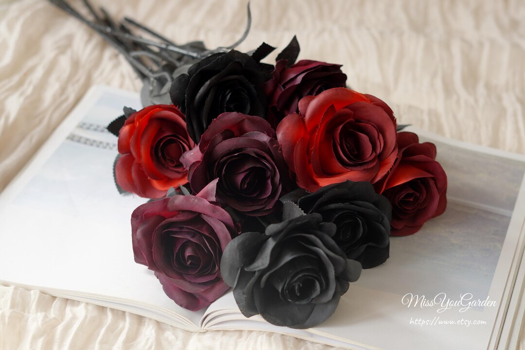 Fake Gothic Roses Gothic Rose, Artificial Rose Stem,black/dark Red/dark Burgundy Faux ...