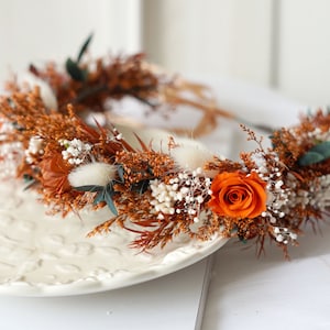 Rust Orange/Burnt Orange Flower Crown - dried flowers, artificial leaves, Bridal Wreaths, Bridal Crowns