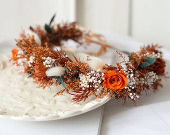 Rust Orange/Burnt Orange Flower Crown - dried flowers, artificial leaves, Bridal Wreaths, Bridal Crowns