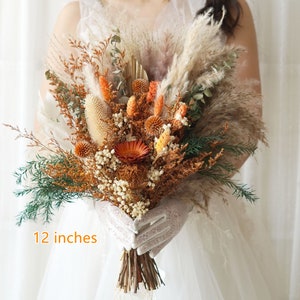 Golden Palm spear & Rust Orange/Pampas Grass wedding bouquet Dried Bridal bouquet/Dry Flower bouquet, Rustic Boho Brides,Bridesmaid bouquet