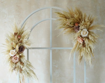 Bohemian Dusty Silk Flowers Dried flowers Wedding arch,Flower Swag Backdrop,pampas Flower arbor, Boho Wedding Centerpieces