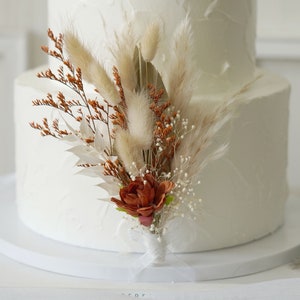Rust Orange/Burnt Orange Topper Silk Flowers Cake Topper - Cake Topper,  Dried Flowers Cake Topper,Pampas grass dried flower cake topper