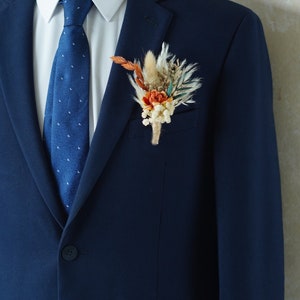 Burnt Orange Silk Floral Wedding Boutonniere,wedding flowers,Groom's pin wedding brooch/Handmade Buttonhole,lapel pin,wedding natural flower image 3