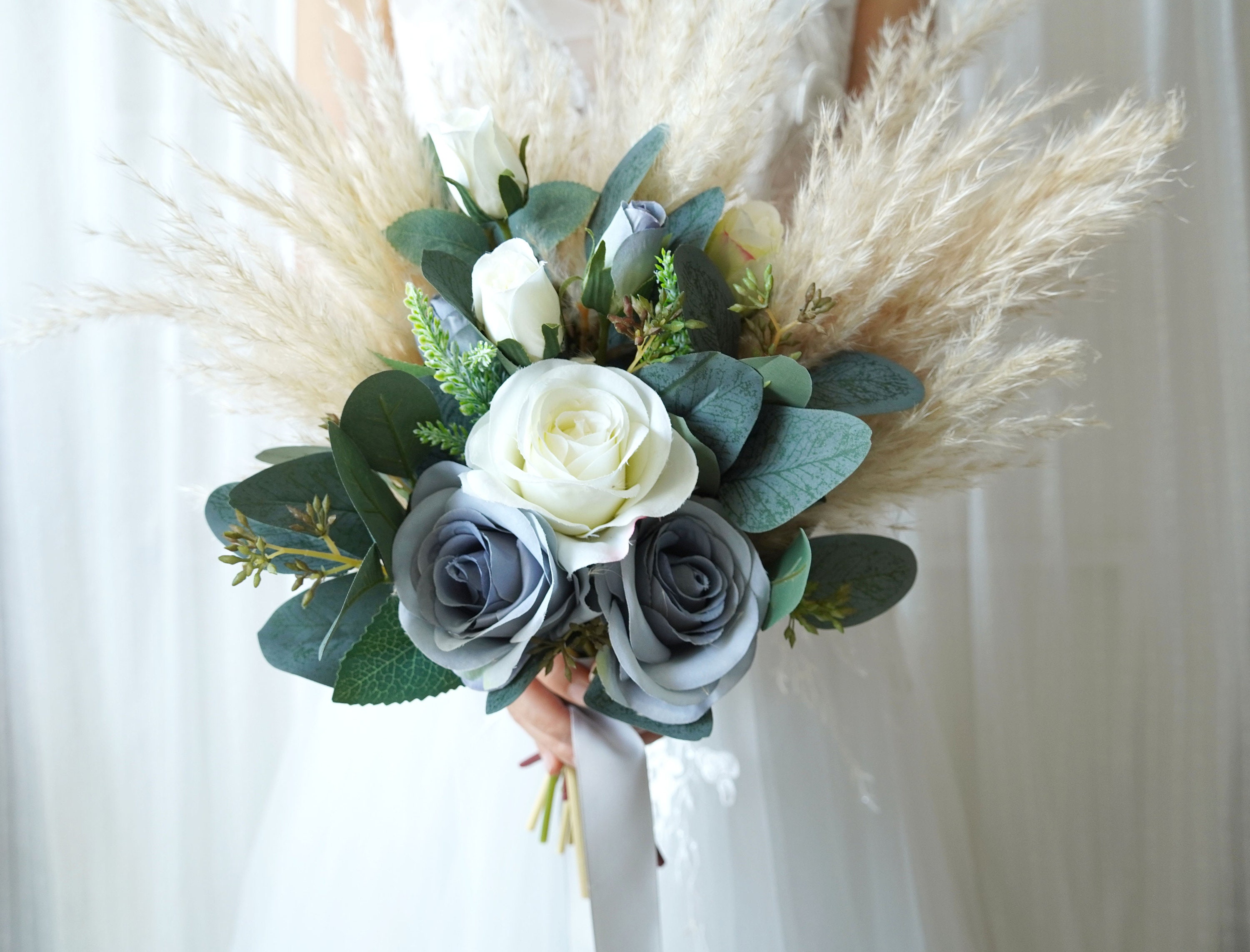 パンパスグラスのウェディングブーケ ブライダルブーケ / シルク