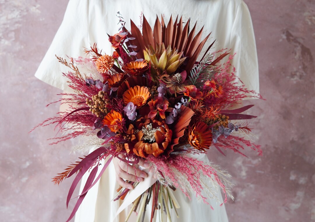 Burgundy Red Artificial Silk Flower Rustic Bohemian Wedding Bridal ...