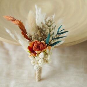 Burnt Orange Silk Floral Wedding Boutonniere,wedding flowers,Groom's pin wedding brooch/Handmade Buttonhole,lapel pin,wedding natural flower image 9