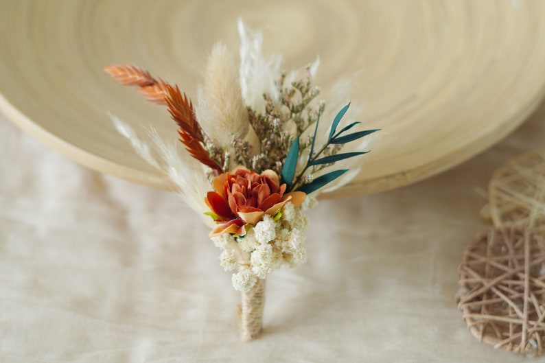 Burnt Orange Silk Floral Wedding Boutonniere,wedding flowers,Groom's pin wedding brooch/Handmade Buttonhole,lapel pin,wedding natural flower image 9