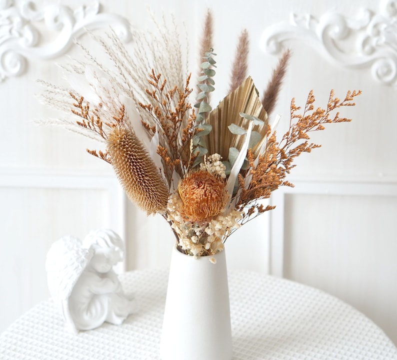 Rust Orange/Burnt Orange Pampas Grass bouquet,Dried flowers bouquet,home decor,Palm spear,natural flower Arrangement,Small Centerpiece image 1