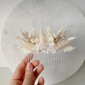 White Dried flower Hairpiece,Boho Wedding Flowers Hairpins,Bridal Hair Accessories,Dried Flower Hair Comb,Rustic Floral Headpiece