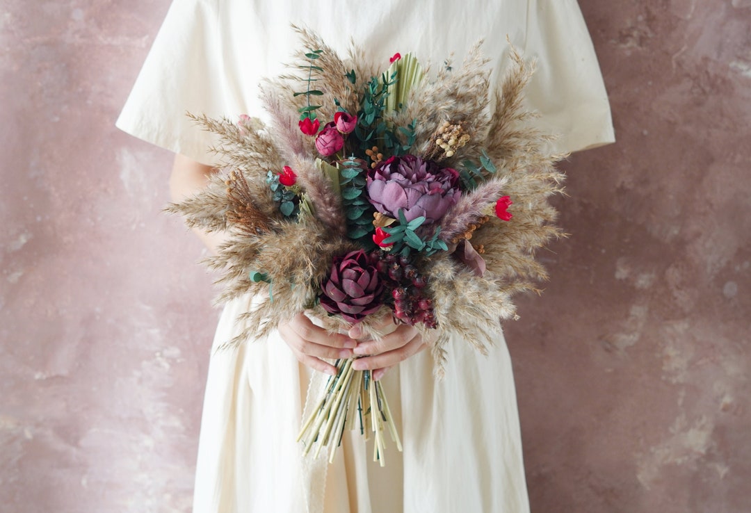 Burgundy Red Silk Artificial Flowers Rustic Bohemian Wedding Bridal ...