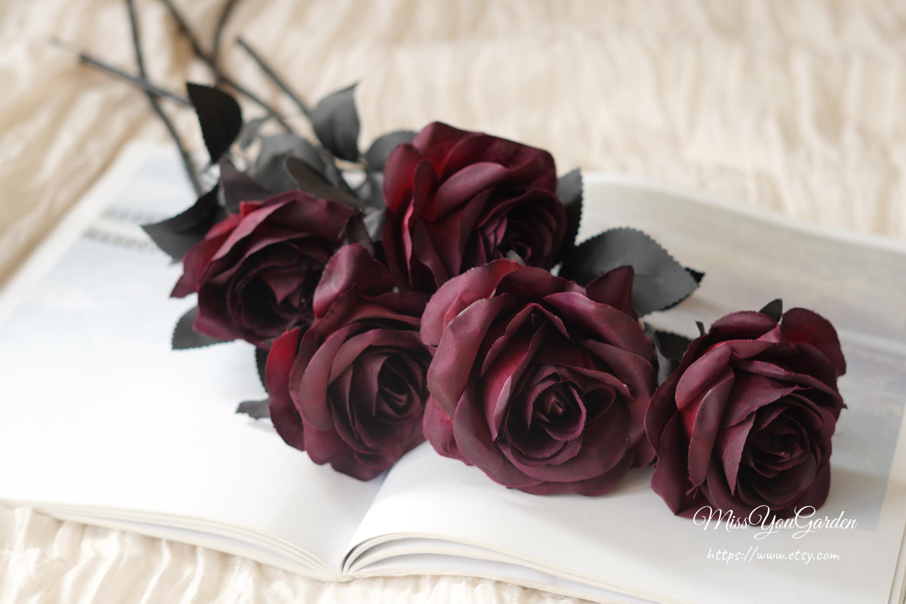 Fake Gothic Roses Gothic Rose, Artificial Rose Stem,black/dark Red/dark Burgundy Faux ...