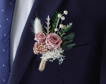 Boho Wedding boutonniere Boutonnières Bunches | Dried Flower Bouquets | Wedding Groomsmen | Groom | Pampas Grass Arrangement | Boutonniere