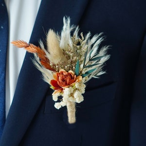 Burnt Orange Silk Floral Wedding Boutonniere,wedding flowers,Groom's pin wedding brooch/Handmade Buttonhole,lapel pin,wedding natural flower image 4