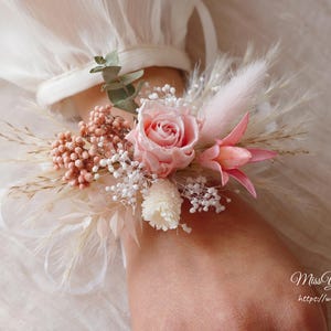 Blush Pink Preserved Rose Wrist Corsage | Preserved flower corsage | Wedding corsage
