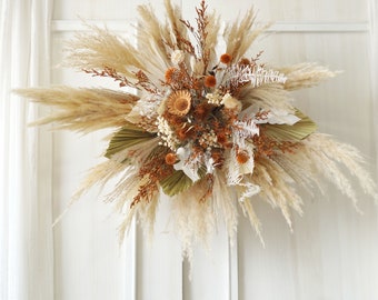 Rust Orange/Dusty/Burnt Orange Dried flowers Wedding arch,Flower Swag Backdrop,pampas Flower arbor, Boho Wedding Centerpieces