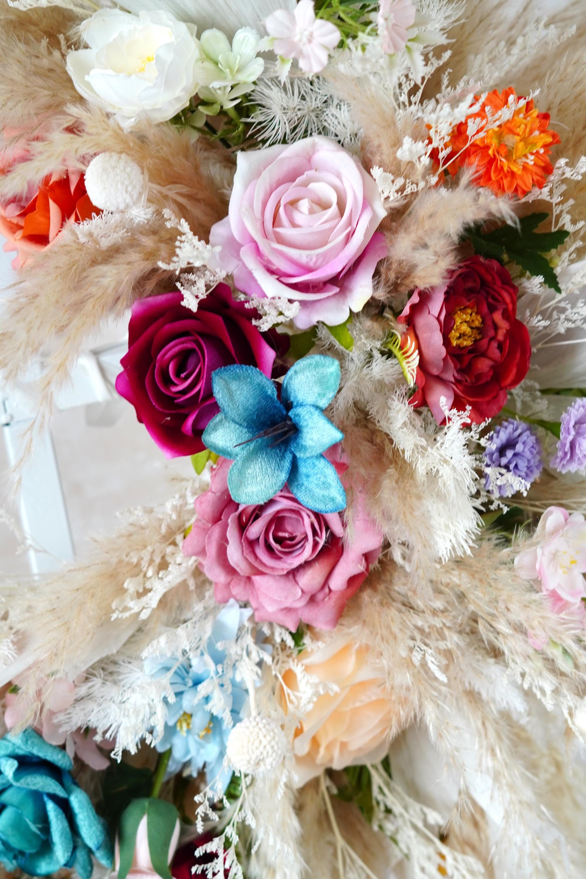Set Da 37 Fiori Artificiali In Seta Arcobaleno Con Steli Per Matrimoni, Composizioni Fai Da Te E Decorazione Casa