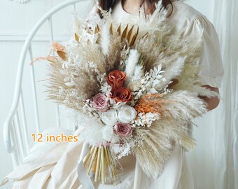 Autumn Style,Burnt Orange Preserved Natural flower Rustic bohemian Wedding Bridal Flowers,Artificial Faux Wedding,Bridal/bridesmaids bouquet