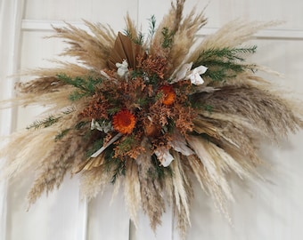 Rust Orange/Dusty/Burnt Orange Dried flowers Wedding arch,Flower Swag Backdrop,pampas Flower arbor, Boho Wedding Centerpieces