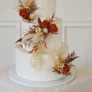 Terracotta & Beige Cake Topper,Dried Flowers Cake Topper,Wedding Cake Decor,Pampas Grass Cake Flower image 3